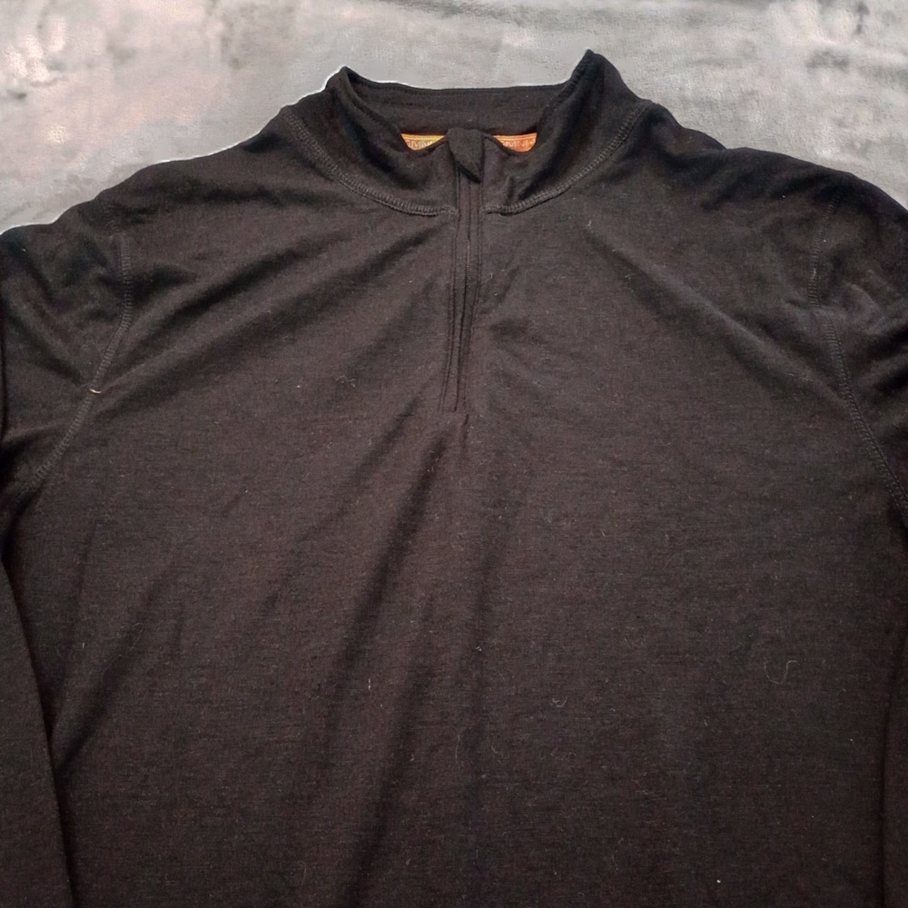 Omni Wool‎ Pullover Mens XL Base Layer Black Quarter Zip Wool Blend Cold Weather - Picture 2 of 16